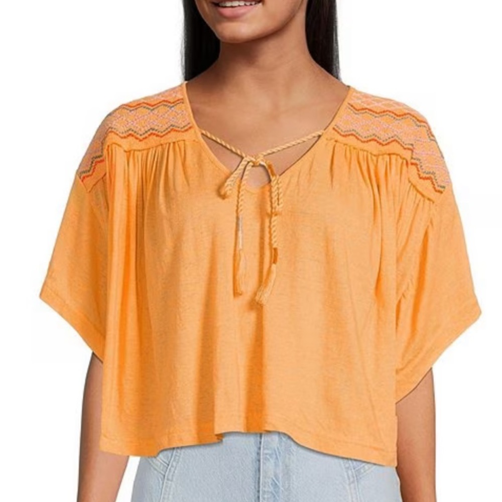 Free People Market Embroidery Tassel Tie Dolman Sleeve Top - Picture 6 of 15